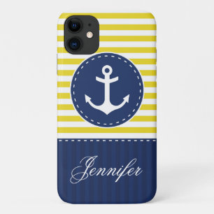 Navy Blue Yellow Pattern Anker anpassbar Case-Mate iPhone Hülle