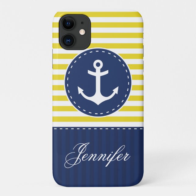 Navy Blue Yellow Pattern Anker anpassbar Case-Mate iPhone Hülle (Rückseite)
