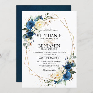 Navy Blue Yellow Rose Boho Geometric Wedding Invit Einladung