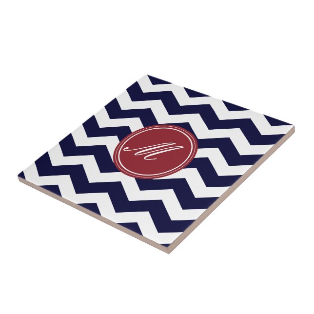 Navy Blue Zickzack mit Monogram Tiles Fliese (Seite)