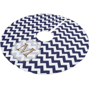 Navy Blue Zickzack Monogram Initial Tree Skirt Polyester Weihnachtsbaumdecke
