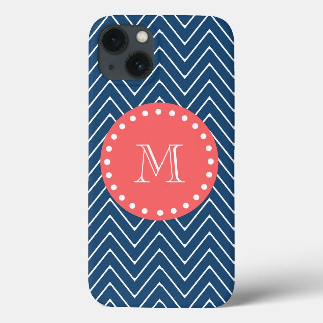 Navy Blue Zickzack Pattern | Korallenmonogramm Case-Mate iPhone Hülle (Rückseite)