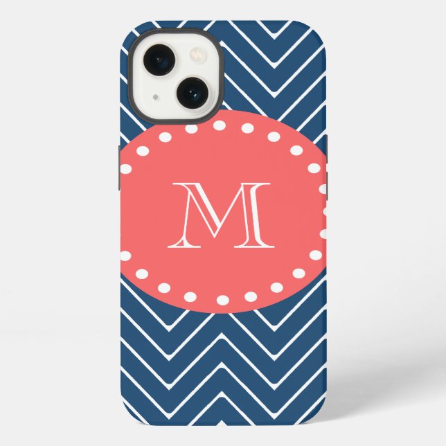 Navy Blue Zickzack Pattern | Korallenmonogramm iPhone Hülle (Rückseite)