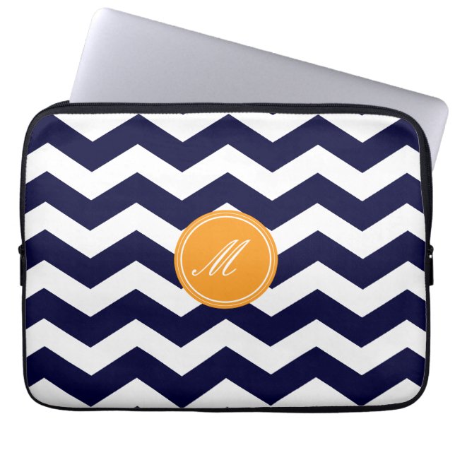 Navy Blue Zickzack Pattern Laptop Sleeve (Vorderseite)