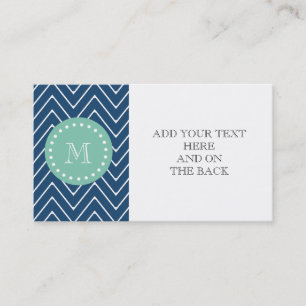 Navy Blue Zickzack Pattern   Minze grüne Monogram Visitenkarte