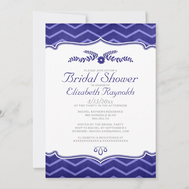 Navy Blue Zigzag Bridal Dusche Einladungen (Vorderseite)