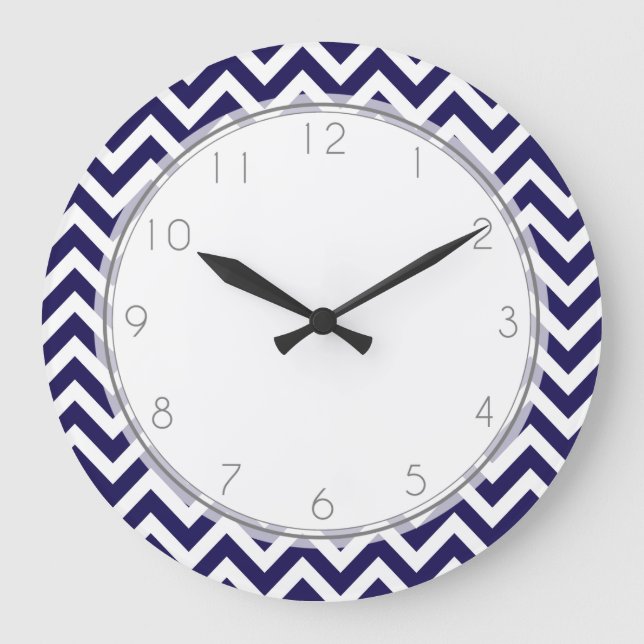Navy Blue Zigzag Stripes Pattern Große Wanduhr (Vorderseite)