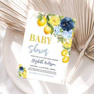 Navy-Blue-Zitronen-Zitrus-Blumen-Baby-Party-Einlad Einladung