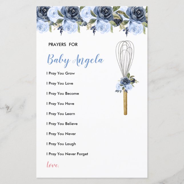 Navy Blume Gebete für Baby Greenery Floral (Vorderseite)