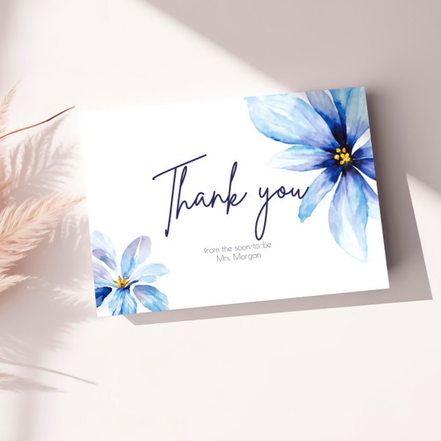 Navy Blume Minimalistisches elegantes Brautparty Dankeskarte (Von Creator hochgeladen)