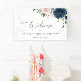 Navy Blume, rosa Blume, Brautparty Willkommen Banner