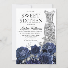 Navy Blume & Silver Diamond Dress Sweet 16 Party Einladung