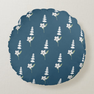 Navy-Blumenmuster im Boheme-Stil Rundes Kissen