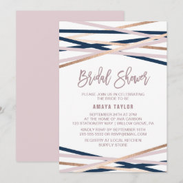 Navy Blush and Rose Gold Streamers Brautparty Einladung