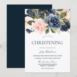 Navy & Blush Baby Boy oder Girls Christening Taufe Einladung