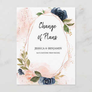 Navy Blush Blossom Blumenwechsel Datum Postkarte