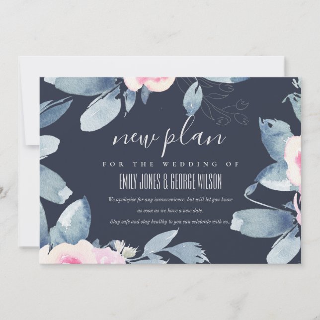 NAVY BLUSH BLUE BLUE FLORAL WEDRAME - NEUER PLAN EINLADUNG (Vorderseite)
