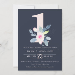 NAVY BLUSH BLUE FLORAL 1. JAHRESJAHRESTAG EINLADUNG