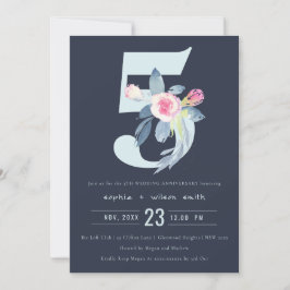 NAVY BLUSH BLUE FLORAL 5. JAHRESJAHR EINLADUNG