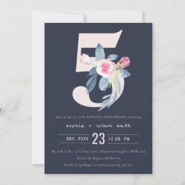 NAVY BLUSH BLUE FLORAL 5. JAHRESJAHR EINLADUNG