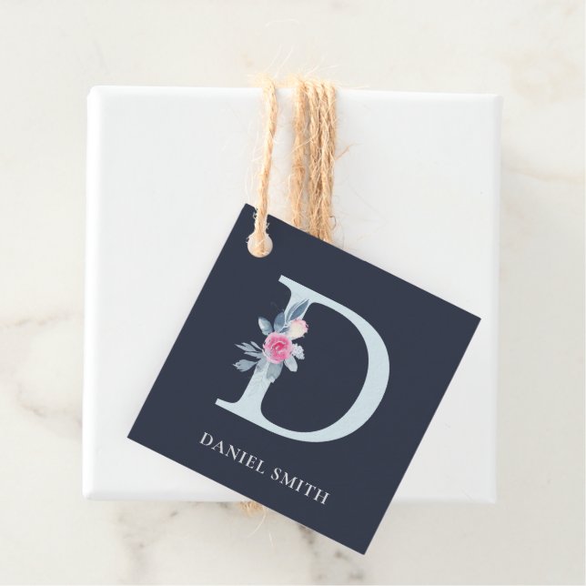 NAVY BLUSH BLUE FLORAL ALPHABETS NAME LETTER D GESCHENKANHÄNGER (Beispiel)