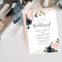Navy & Blush Blume Glitzer Einladung Hochzeit