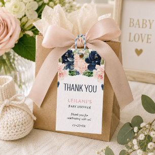Navy-Blush-Blumen-Baby-Shower-Dankeschön-Anhänger Geschenkanhänger