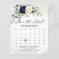 Navy Blush Blumengrün Kalender Save the Date
