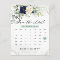 Navy Blush Blumengrün Kalender Save the Date