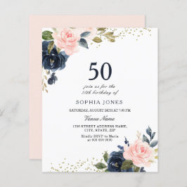 Navy & Blush Budget 50. Geburtstag Einladung