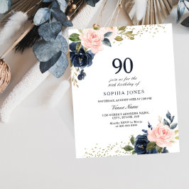 Navy & Blush Budget 90. Geburtstag Einladung