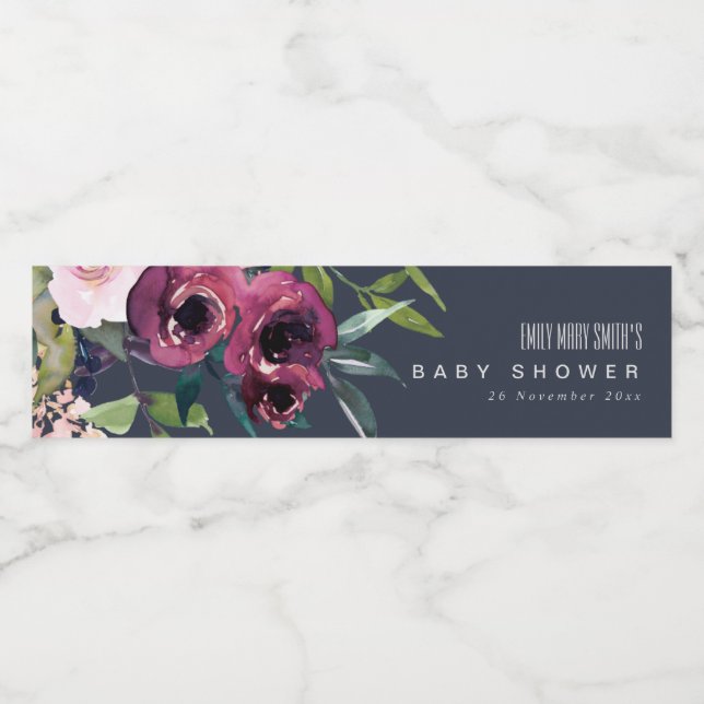 NAVY BLUSH BURGUNDY FLORAL BUNCH BABY SHOWY (Einzelnes Label)