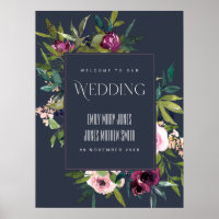 NAVY BLUSH BURGUNDY FLORAL BUNCH WEDING WILLKOMMEN