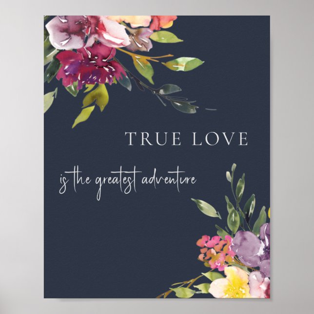 Navy Blush Burgundy Floral True Love Adventure Poster (Vorne)