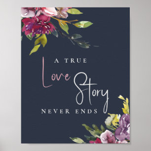Navy Blush Burgundy Floral True Love nie endet Poster