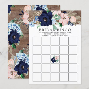Navy & Blush Floral BINGO Brautparty Game Einladung