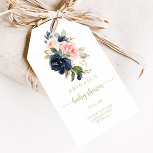 Navy Blush Floral Gold Baby Shower   Geschenkanhänger
