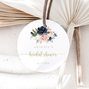 Navy Blush Floral Gold Hochzeitsdusche Geschenk Runder Aufkleber