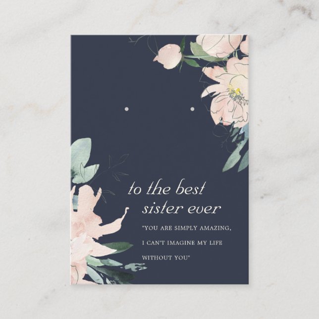 NAVY BLUSH FLORAL SISTER GIFT EARRING DISPLAY CARD PLATZKARTE (Vorderseite)