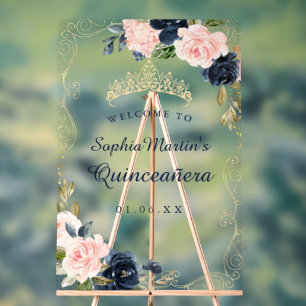Navy Blush Floral Swirl Quinceanera Acryl-Schild Acrylschild