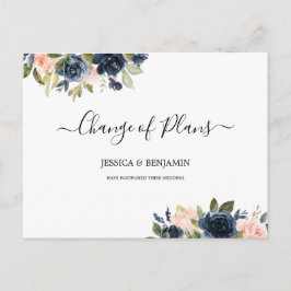 Navy Blush Floral Zurückgestellt Skriptwechsel Plä Postkarte