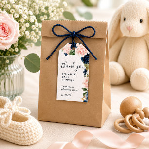 Navy Blush Florales Babyshower-Dankeschön Geschenkanhänger