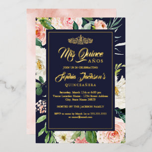 Navy Blush Gold Aquarellfarbe Blumenkohl Folieneinladung