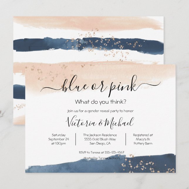 Navy Blush Gold Bébé Reveal Douche invitation (Devant / Derrière)