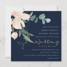 NAVY BLUSH GOLD FLORAL BUNCH WATERCOLOR WEDD