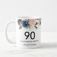 Navy Blush Gold Floral Personalisiert 90. Geburtst