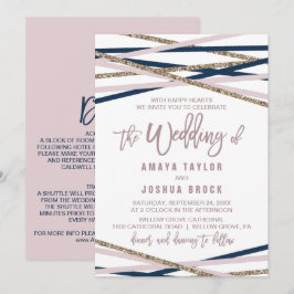 Navy Blush & Gold Streamers - Details zur Back Wed Einladung