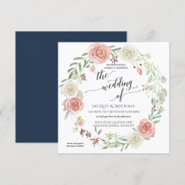 Navy Blush Ivory Rose Foliage Hochzeit Wasserfarbe Einladung