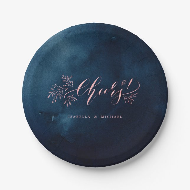 Navy Blush Kalligraphie jubelt rustikales Party Pappteller (Vorderseite)