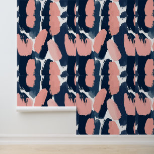 Navy & Blush Moderne Abstrakte Pinselstriche Tapete